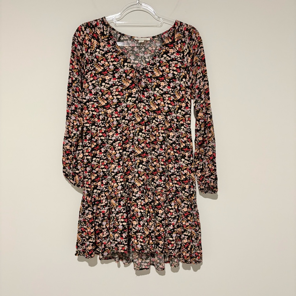 American Eagle outfitters Floral button tie Printed V neck dress black XS